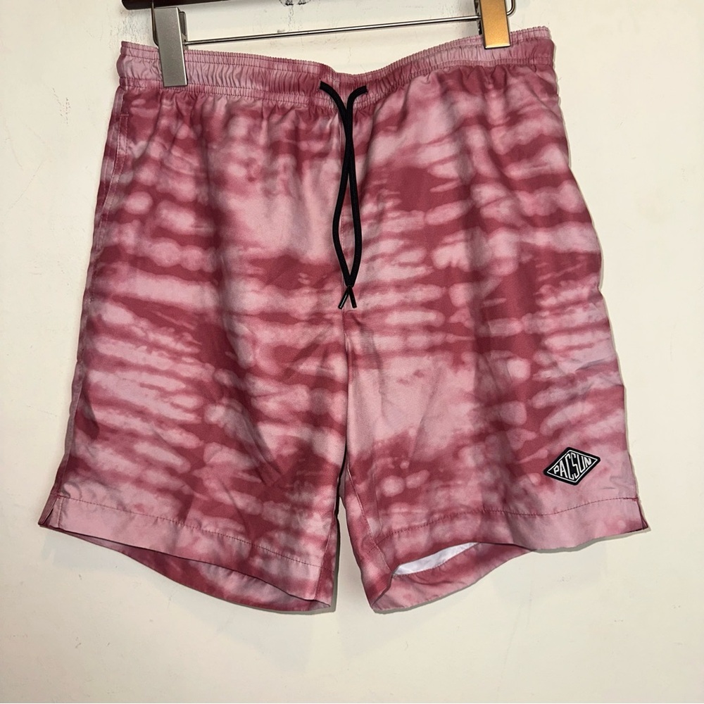 PacSun Swim Trunks Lined Shorts Small  Board Pink Tie Dye Drawstring Pockets Y2K
